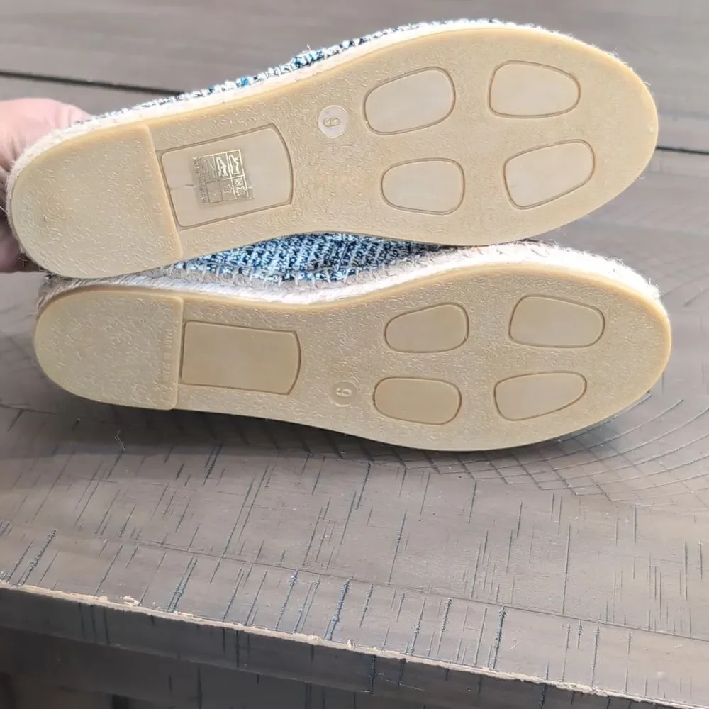 J. Mclaughlin Alexa Tweed and Leather Toe Espadrilles - Blue Cream Sz 9